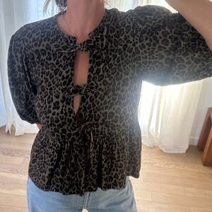Elegant Leopard Print Bow Blouse
